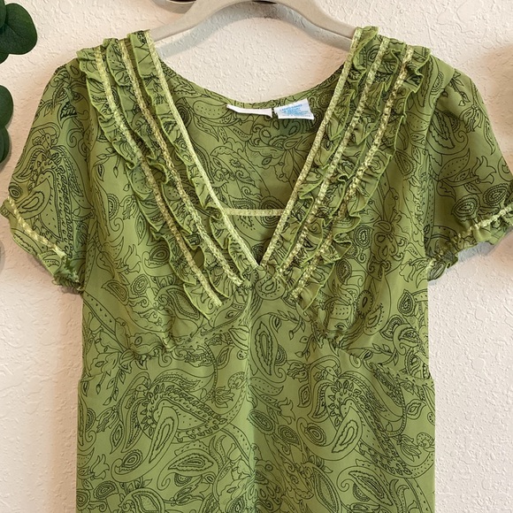 SOLD❣️❣️Vintage 90s/Y2K Green Paisley Ruffled Fairy Top✨ - Picture 4 of 8